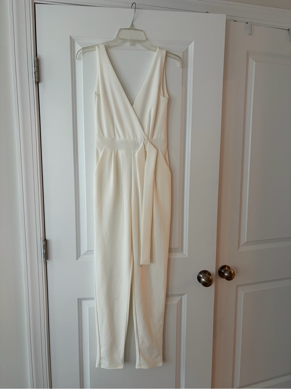 One-Shoulder Cream Jumpsuit with Wrap Tie